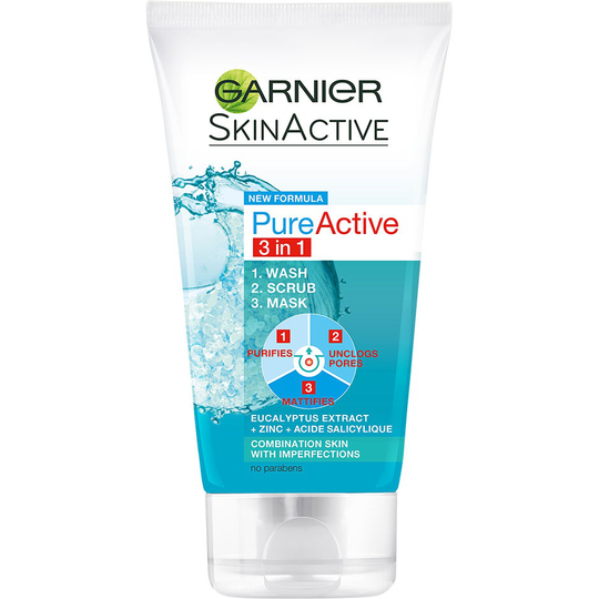 Pure Active 3 in 1 Wash Peeling & Mask, 150 ml Garnier Ihonpuhdistus